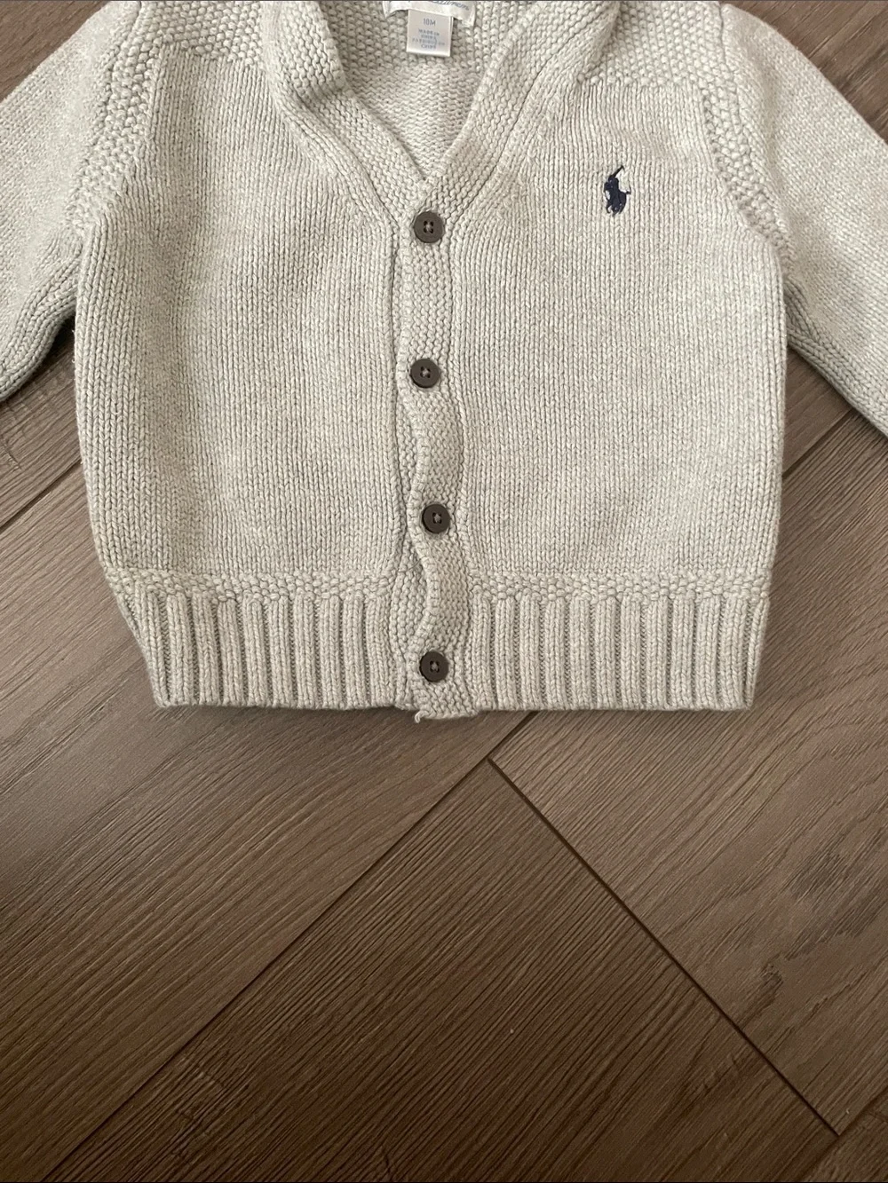 Ralph Lauren Boys Combed Cotton Cardigan Sweater Baby Sz:18M Heather Gray